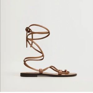 Mango Womans tan leather wrap straps Sandals